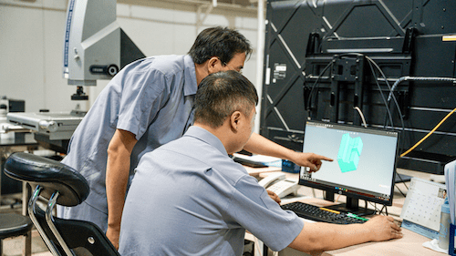 CAM Resources technicians running through the mold designs 