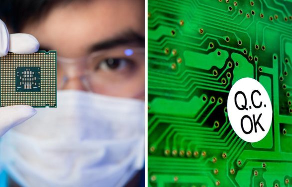 A QC engineer taking a closer look at the IC chip